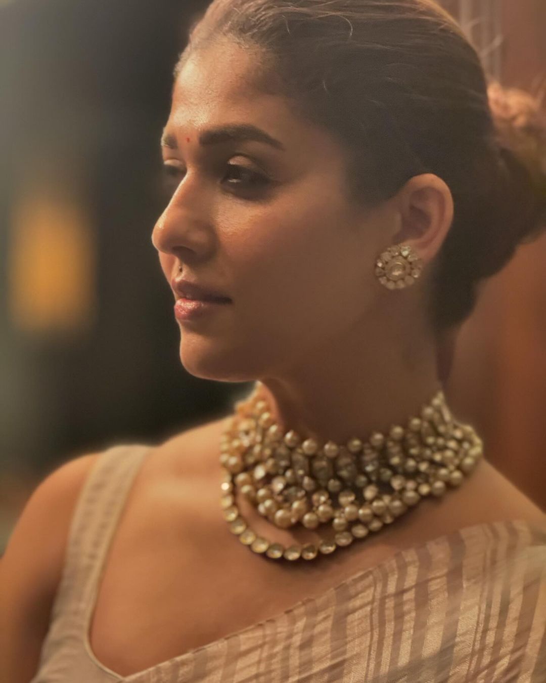 Tamil Actress Nayanthara Face Closeup Beautiful Jewellery